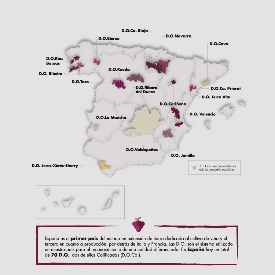 Mapa denominaciones de origen vinos en España