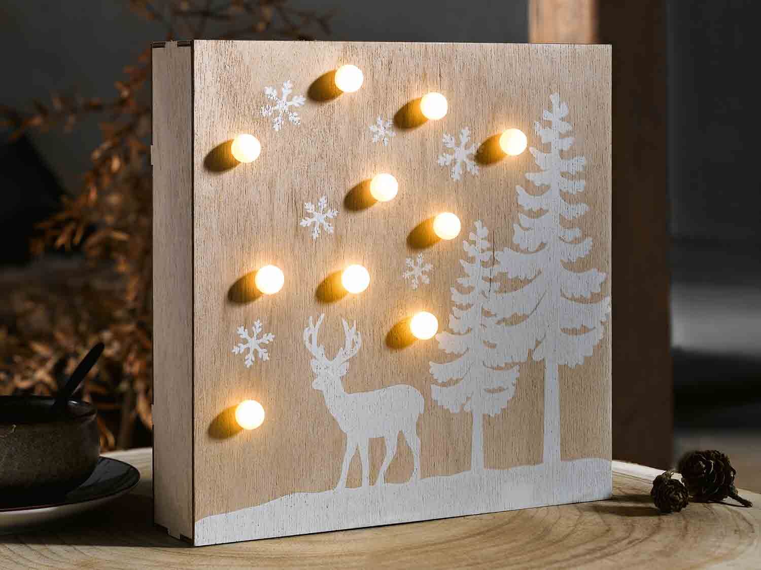 Decoración de madera con ciervo y LED