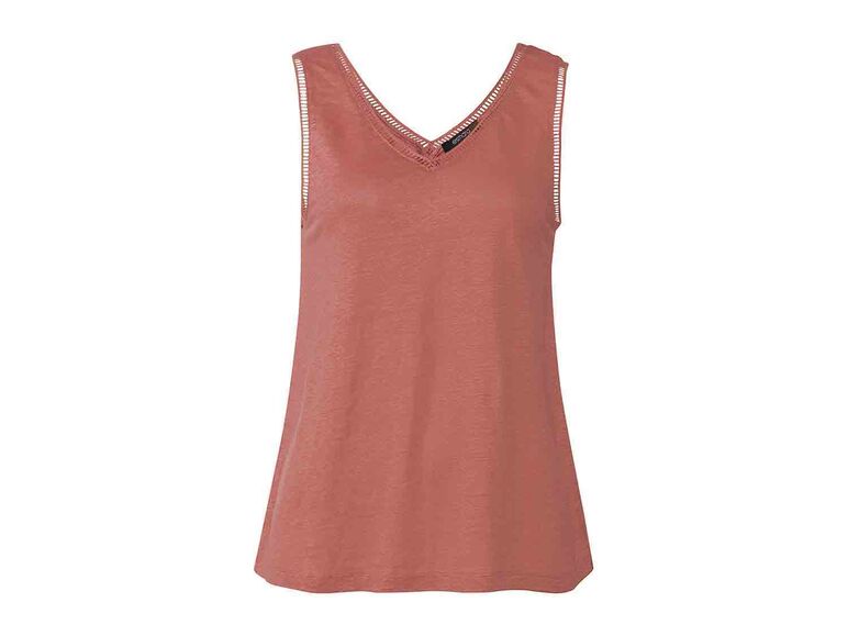 Camiseta de lino con cuello de pico para mujer