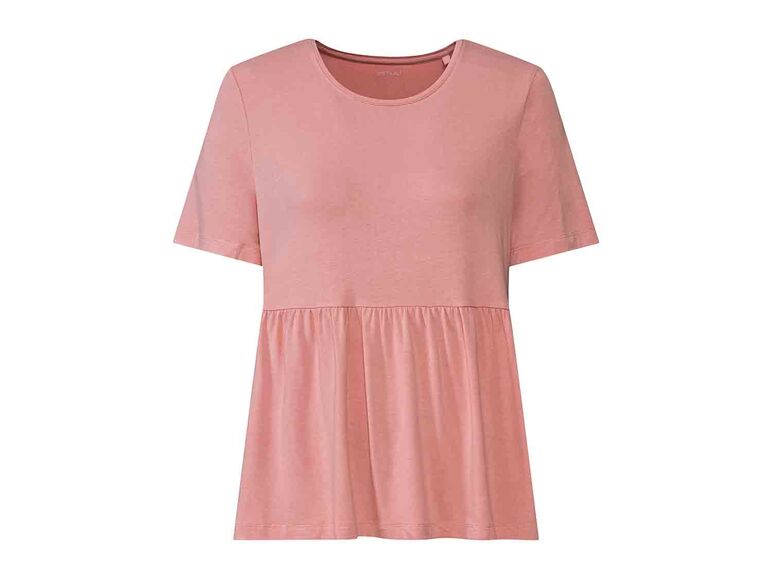 Camiseta rosa con bajo ondulado para mujer 