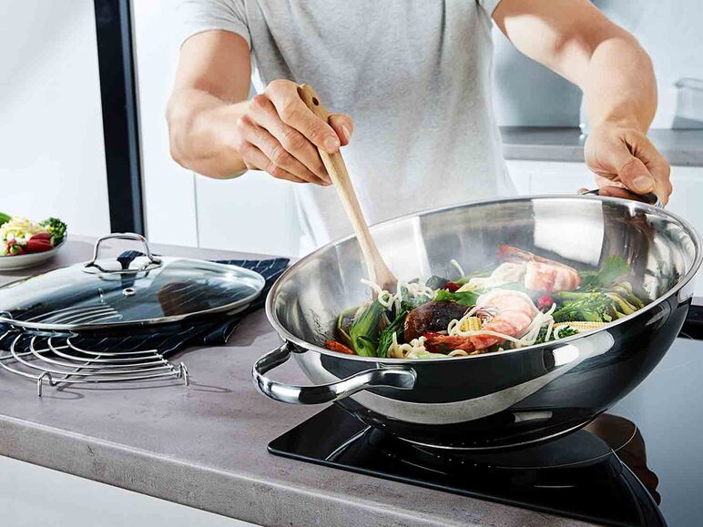 Olla wok de acero inoxidable