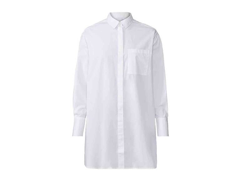 Blusa larga blanca con bolsillo para mujer